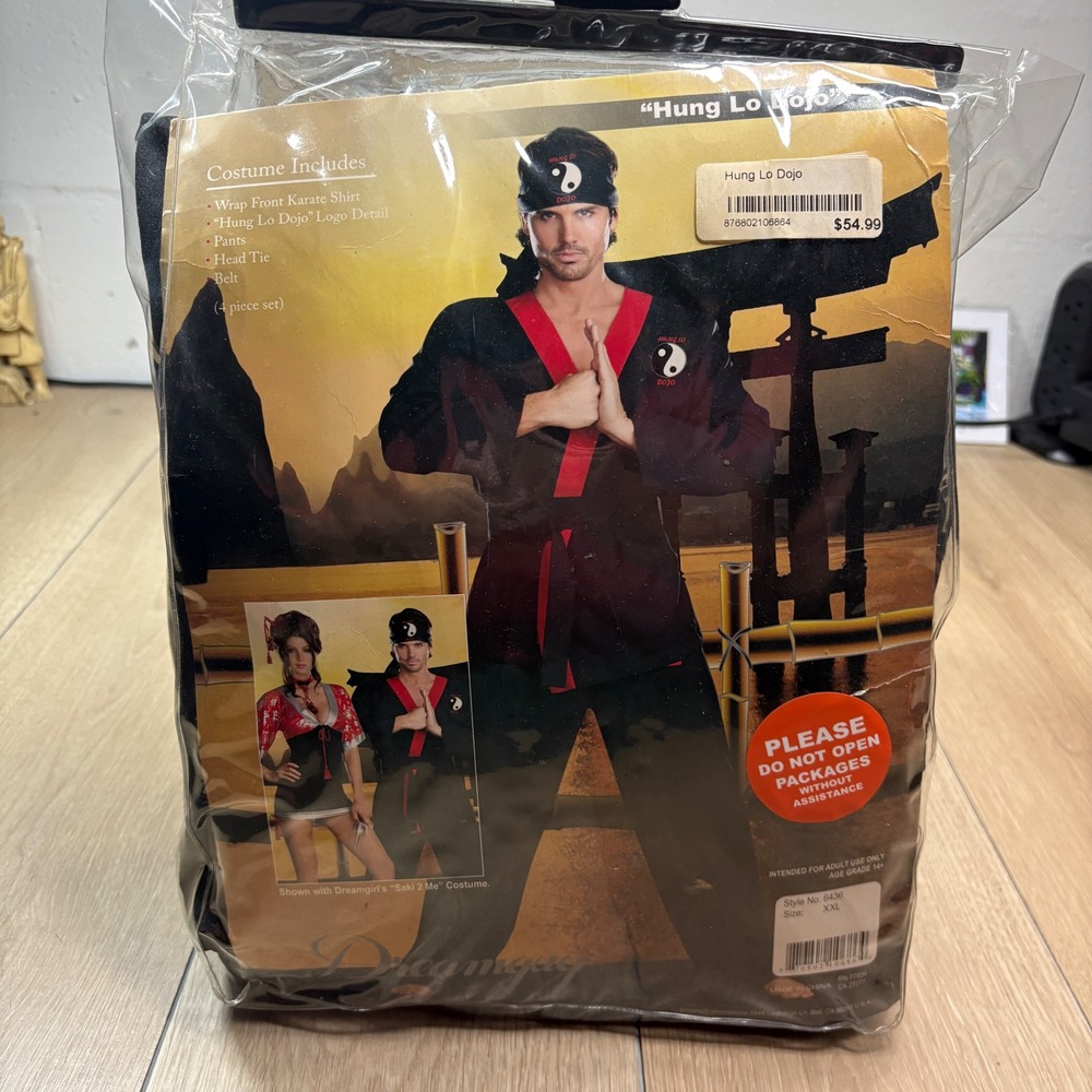 Dreamguy Hung Lo Dojo Karate Costume Mens XXL Black Red 4 Piece Set 6436